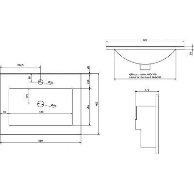 Umywalka 61x46.5 cm prostokątna meblowa-wpuszczana biała 160160 Sapho Slim