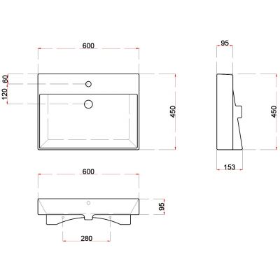 Umywalka 60x45 cm prostokątna ścienna-meblowa biała 17060 Sapho Kare