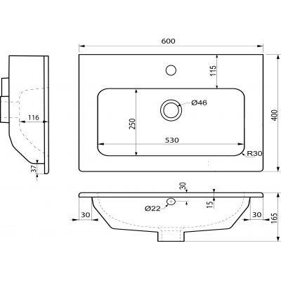 Umywalka 60x40 cm prostokątna meblowa biała 44060 Sapho Practico
