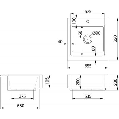 Zlewozmywak ceramiczny 66x62 cm biały 50166 Sapho Arya