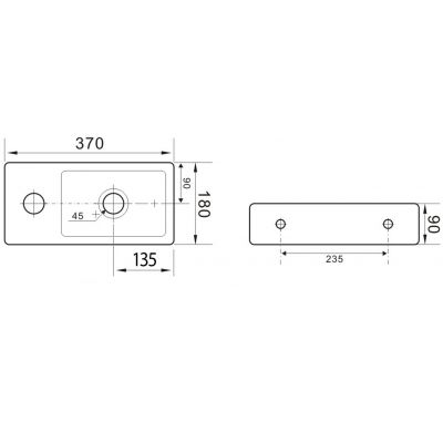 Umywalka 37x18 cm prostokątna ścienna-nablatowa biała AR496 Sapho Small