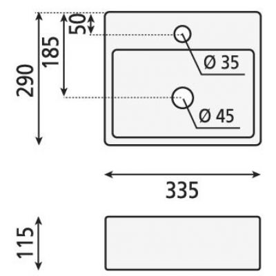 Umywalka 33.5x29 cm prostokątna ścienna-nablatowa biała BH7002 Sapho Small