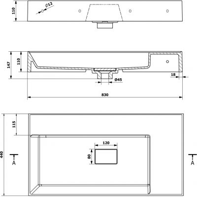 Umywalka 83x44 cm prostokątna ścienna-meblowa biała GU083L0 Sapho Godiva