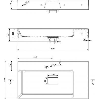 Umywalka 83x44 cm prostokątna ścienna-meblowa biała GU083L Sapho Godiva