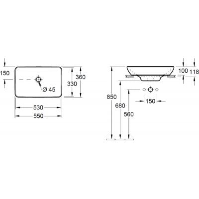 Umywalka 55x36 cm prostokątna wpuszczana biała 411355R1 Villeroy & Boch Venticello