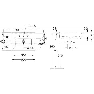 Umywalka 55x42.5 cm prostokątna nablatowa biała 41335501 Villeroy & Boch Memento