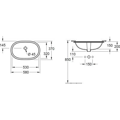 Umywalka 53x32 cm owalna podblatowa biała 41625001 Villeroy & Boch O.Novo