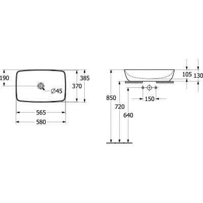 Umywalka 58x38.5 cm prostokątna nablatowa biała 417258R1 Villeroy & Boch Artis