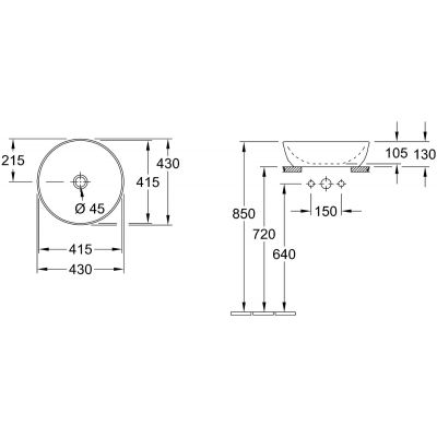Umywalka 43x43 cm okrągła nablatowa biała 417943R1 Villeroy & Boch Artis