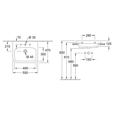 Umywalka 55x47 cm prostokątna ścienna biała 41885GR1 Villeroy & Boch Architectura