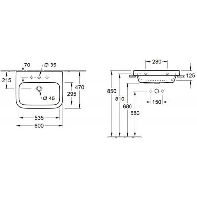 Umywalka 60x47 cm prostokątna wpuszczana biała 41886GR1 Villeroy & Boch Architectura
