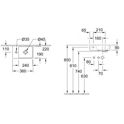 Umywalka 36x22 cm prostokątna ścienna-meblowa biała 43003R01 Villeroy & Boch Avento