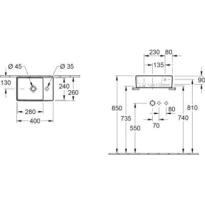 Umywalka 40x26 cm prostokątna nablatowa biała 43234G01 Villeroy & Boch Memento 2.0