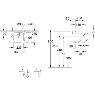 Umywalka 36x25 cm prostokątna ścienna biała 43423601 Villeroy & Boch O.Novo
