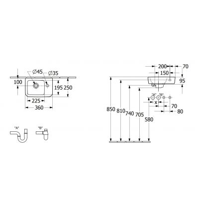 Umywalka 36x25 cm prostokątna ścienna biała 43433601 Villeroy & Boch O.Novo