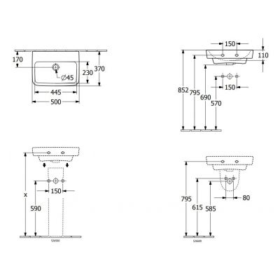 Umywalka 50x37 cm prostokątna ścienna biała 43445201 Villeroy & Boch O.Novo