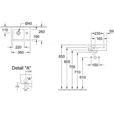 Umywalka 36x26 cm prostokątna ścienna biała 43733601 Villeroy & Boch Architectura