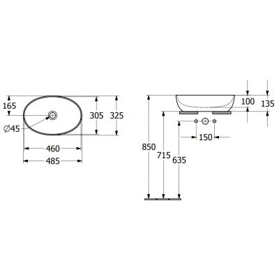 Umywalka 48x32.5 cm owalna nablatowa biała-czarna 438848BCT8 Villeroy & Boch Artis