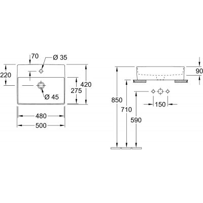 Umywalka 50x42 cm prostokątna nablatowa biała 4A075001 Villeroy & Boch Memento 2.0