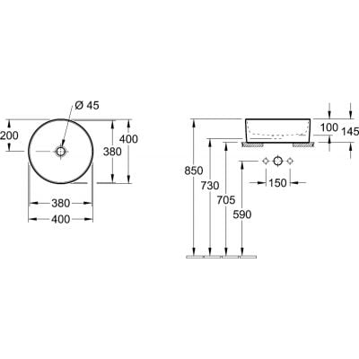 Umywalka 40x40 cm okrągła nablatowa biała 4A184001 Villeroy & Boch Collaro
