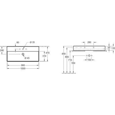 Umywalka 100x47 cm prostokątna ścienna-meblowa biała 4A221H01 Villeroy & Boch Memento 2.0