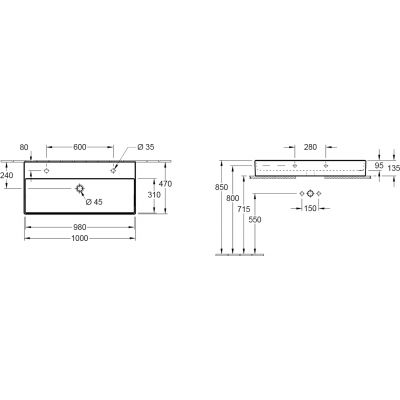 Umywalka 100x47 cm prostokątna ścienna-meblowa biała 4A221K01 Villeroy & Boch Memento 2.0
