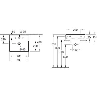 Umywalka 50x42 cm prostokątna ścienna-meblowa biała 4A225G01 Villeroy & Boch Memento 2.0