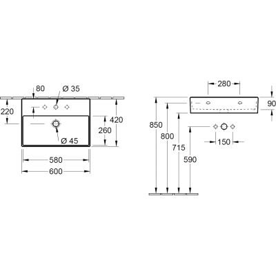 Umywalka 60x42 cm prostokątna ścienna biała 4A2261R1 Villeroy & Boch Memento 2.0