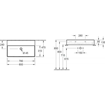 Umywalka 80x47 cm prostokątna ścienna-meblowa biała 4A228FR1 Villeroy & Boch Memento 2.0