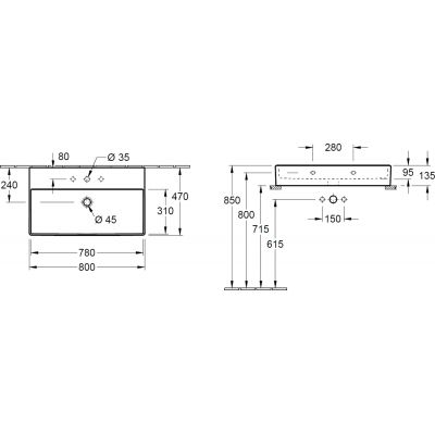 Umywalka 80x47 cm prostokątna ścienna-meblowa biała 4A228GR1 Villeroy & Boch Memento 2.0