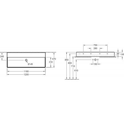 Umywalka 120x47 cm prostokątna ścienna-meblowa biała 4A22CF01 Villeroy & Boch Memento 2.0