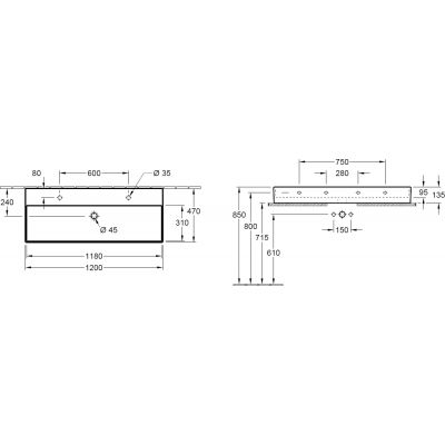 Umywalka 120x47 cm prostokątna ścienna-meblowa biała 4A22CK01 Villeroy & Boch Memento 2.0