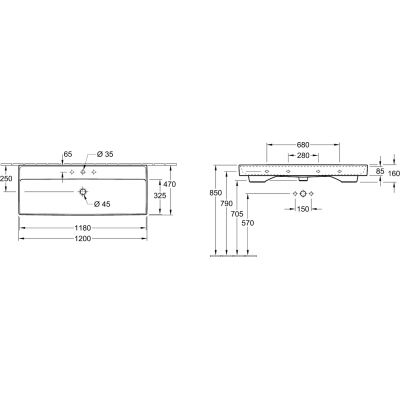 Umywalka 120x47 cm prostokątna ścienna-meblowa biała 4A33C201 Villeroy & Boch Collaro