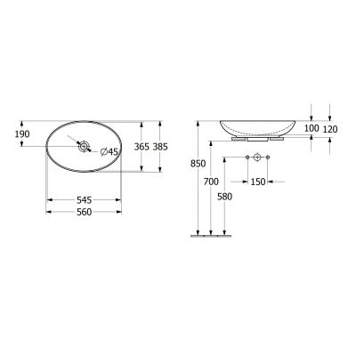 Umywalka 56x38 cm owalna nablatowa biała 4A470001 Villeroy & Boch Loop & Friends