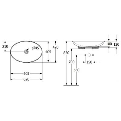 Umywalka 62x42 cm owalna nablatowa biała 4A4800R1 Villeroy & Boch Loop & Friends