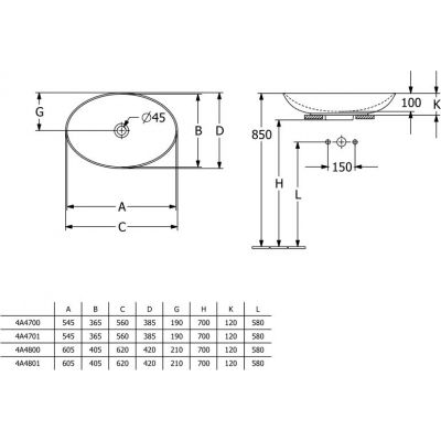 Umywalka 62x42 cm owalna nablatowa biała 4A480101 Villeroy & Boch Loop & Friends