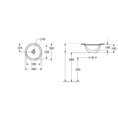 Umywalka 33x33 cm okrągła podblatowa biała 4A510001 Villeroy & Boch Loop & Friends