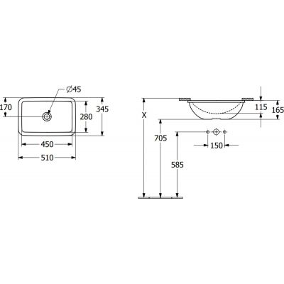 Umywalka 45x28 cm prostokątna podblatowa biała 4A560001 Villeroy & Boch Loop & Friends