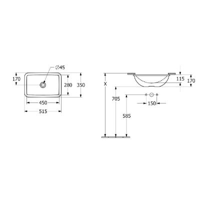 Umywalka 51.5x35 cm prostokątna podblatowa biała 4A5601R1 Villeroy & Boch Loop & Friends