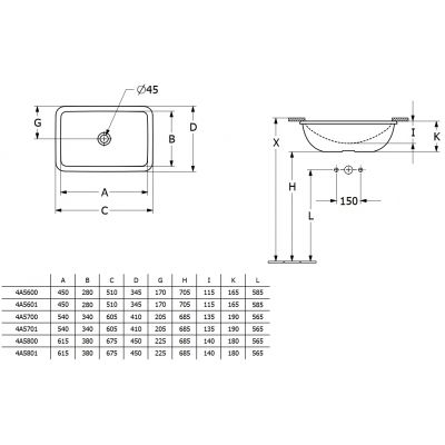 Umywalka 54x34 cm prostokątna podblatowa biała 4A570001 Villeroy & Boch Loop & Friends