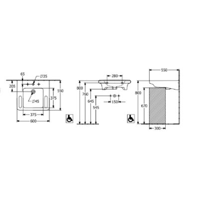 Umywalka 60x55 cm prostokątna dla niepełnosprawnych biała 4A686201 Villeroy & Boch ViCare