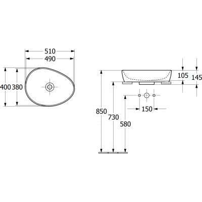 Umywalka 51x40 cm nablatowa biała 4A7351R1 Villeroy & Boch Antao
