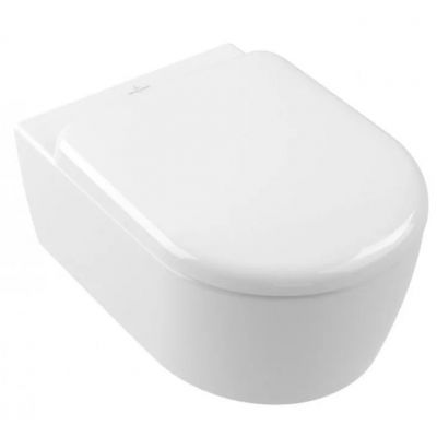 Miska WC z deską wolnoopadającą wisząca bez kołnierza ze spłukiwaniem wirowym biały połysk 5656CLR1 Villeroy & Boch Skyla