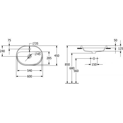 Umywalka 60x45 cm owalna wpuszczana biała 5A666101 Villeroy & Boch Architectura