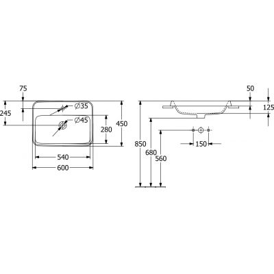 Umywalka 60x45 cm prostokątna wpuszczana biała 5A6761R1 Villeroy & Boch Architectura