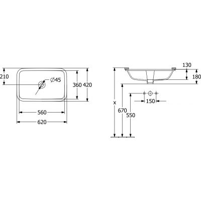 Umywalka 56x36 cm prostokątna podblatowa biała 5A776001 Villeroy & Boch Architectura