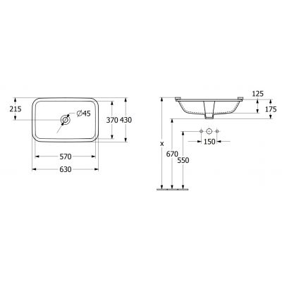 Umywalka 63x43 cm prostokątna podblatowa biała 5A776101 Villeroy & Boch Architectura