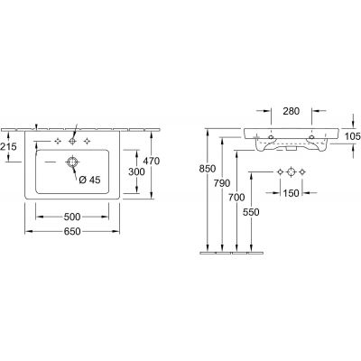 Umywalka 65x47 cm prostokątna ścienna-meblowa biała 7113KG01 Villeroy & Boch Subway 2.0