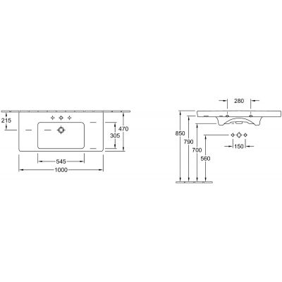 Umywalka 100x47 cm prostokątna ścienna-meblowa-z blatem biała 71751G01 Villeroy & Boch Subway 2.0