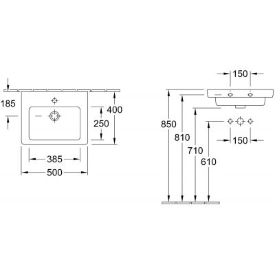 Umywalka 50x40 cm prostokątna ścienna-nablatowa biała 73155G01 Villeroy & Boch Subway 2.0